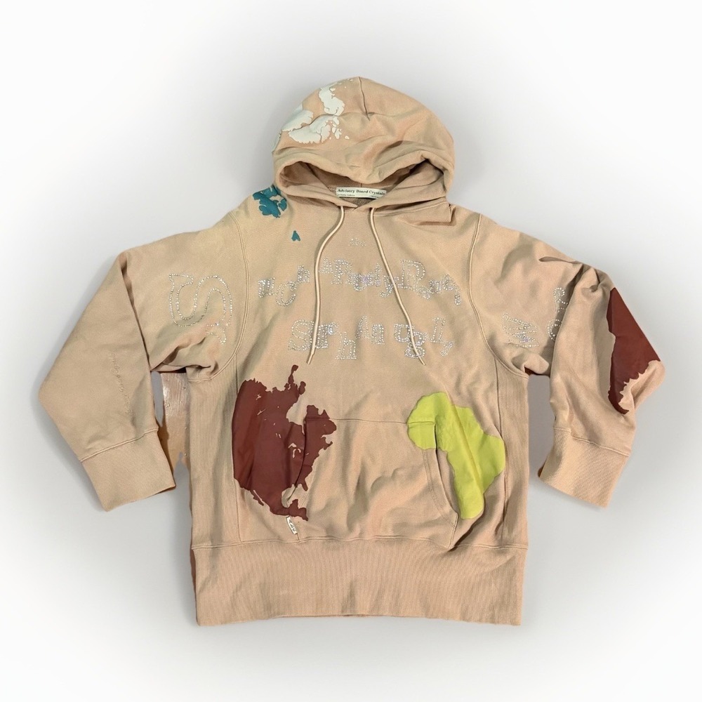 Advisory Board Crystals ABC Rhinestone Paint Splatter Hoodie XXL Tan
